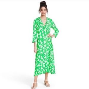 Rixo X Target Green Daisy floral wrap midi dress